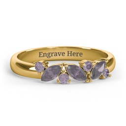 3 Marquise Birthstone Ring with Round Accents in 18K Gold Plated Silver with Alexandrite