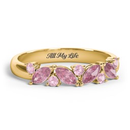 4 Marquise Birthstone Ring with Round Accents in 18K Gold Plated Silver with Pink Tourmaline
