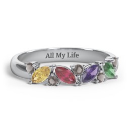 4 Marquise Birthstone Ring with Round Accents
