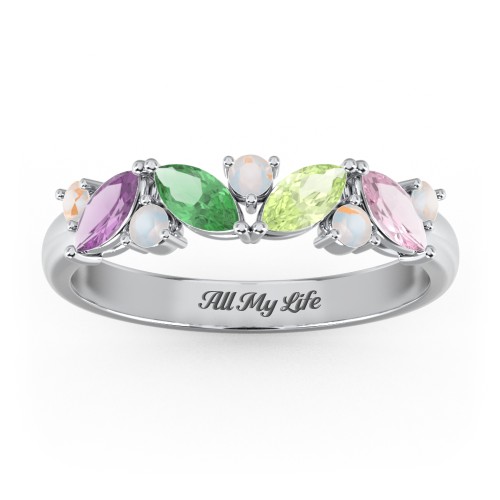 4 Marquise Birthstone Ring with Round Accents