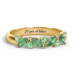 4 Marquise Birthstone Ring with Round Accents in 18K Gold Plated Silver with Emerald