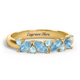 4 Marquise Birthstone Ring with Round Accents in 18K Gold Plated Silver with Blue Topaz