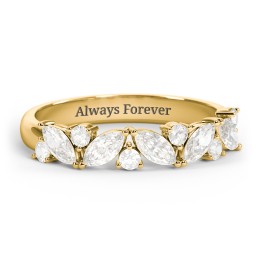 5 Marquise Birthstone Ring with Round Accents in 18K Gold Plated Silver with Cubic Zirconia