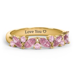 5 Marquise Birthstone Ring with Round Accents in 18K Gold Plated Silver with Pink Tourmaline