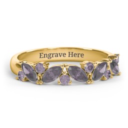 5 Marquise Birthstone Ring with Round Accents in 18K Gold Plated Silver with Alexandrite