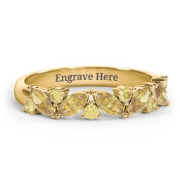 5 Marquise Birthstone Ring with Round Accents in 18K Gold Plated Silver with Citrine