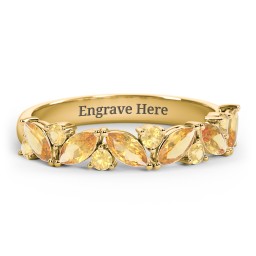 6 Marquise Birthstone Ring with Round Accents in 18K Gold Plated Silver with Citrine