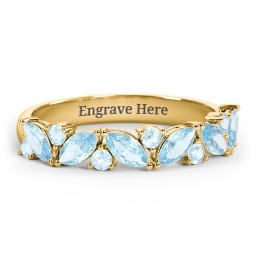 6 Marquise Birthstone Ring with Round Accents in 18K Gold Plated Silver with Blue Topaz