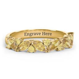 6 Marquise Birthstone Ring with Round Accents in 18K Gold Plated Silver with Citrine