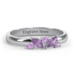 2 Marquise Birthstone Ring with Round Accents