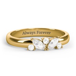 2 Marquise Birthstone Ring with Round Accents in 18K Gold Plated Silver with Cubic Zirconia
