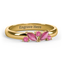 2 Marquise Birthstone Ring with Round Accents in 18K Gold Plated Silver with Ruby
