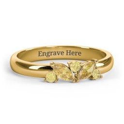 2 Marquise Birthstone Ring with Round Accents in 18K Gold Plated Silver with Citrine