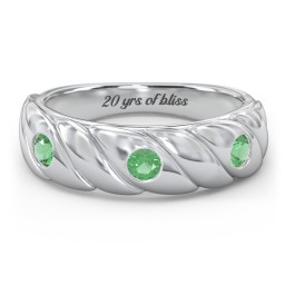 3 Birthstone Flat Twisted Croissant Ring in 925 Sterling Silver with Emerald