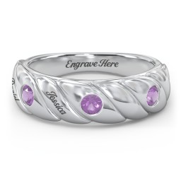 3 Birthstone Flat Twisted Croissant Ring in 925 Sterling Silver with Amethyst