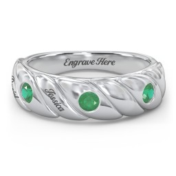 3 Birthstone Flat Twisted Croissant Ring in 925 Sterling Silver with Emerald