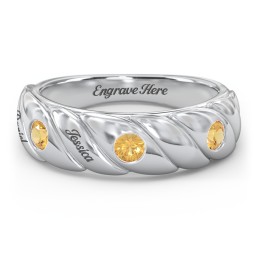3 Birthstone Flat Twisted Croissant Ring in 925 Sterling Silver with Citrine