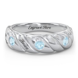 3 Birthstone Flat Twisted Croissant Ring in 925 Sterling Silver with Blue Topaz