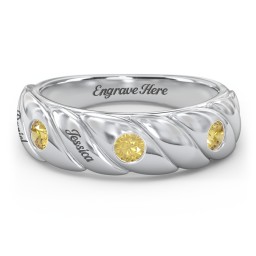 3 Birthstone Flat Twisted Croissant Ring in 925 Sterling Silver with Citrine