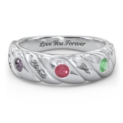 3 Birthstone Flat Twisted Croissant Ring – 10K Yellow Gold with Alexandrite, Ruby, and Emerald