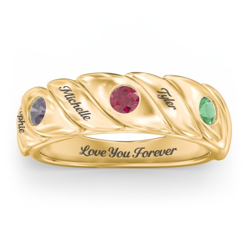 3 Birthstone Flat Twisted Croissant Ring – 10K Yellow Gold with Alexandrite, Ruby, and Emerald