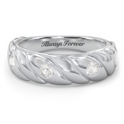 4 Birthstone Flat Twisted Croissant Ring in 925 Sterling Silver with Cubic Zirconia