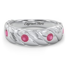 4 Birthstone Flat Twisted Croissant Ring in 925 Sterling Silver with Ruby