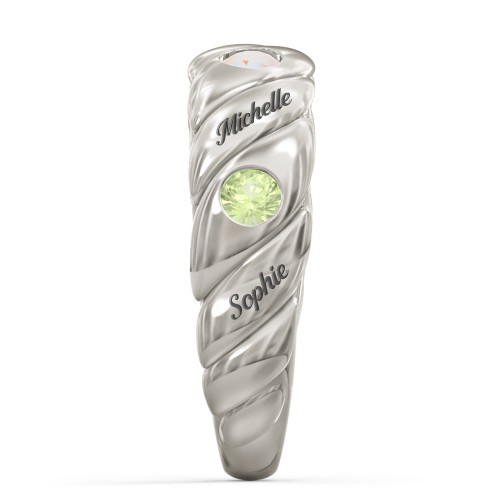 4 Birthstone Flat Twisted Croissant Ring – 10K White Gold with Peridot, Opal, Pink Tourmaline, and Blue Topaz