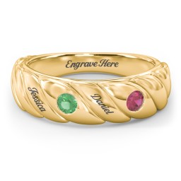 2 Birthstone Flat Twisted Croissant Ring in 10K Solid Yellow Gold with Emerald and Ruby