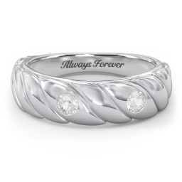 2 Birthstone Flat Twisted Croissant Ring in 925 Sterling Silver with Cubic Zirconia