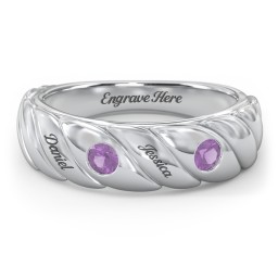 2 Birthstone Flat Twisted Croissant Ring in 925 Sterling Silver with Amethyst