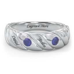 2 Birthstone Flat Twisted Croissant Ring in 925 Sterling Silver with Blue Sapphire