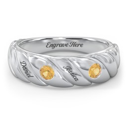 2 Birthstone Flat Twisted Croissant Ring in 925 Sterling Silver with Citrine