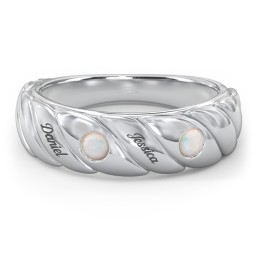 2 Birthstone Flat Twisted Croissant Ring in 925 Sterling Silver with Opal