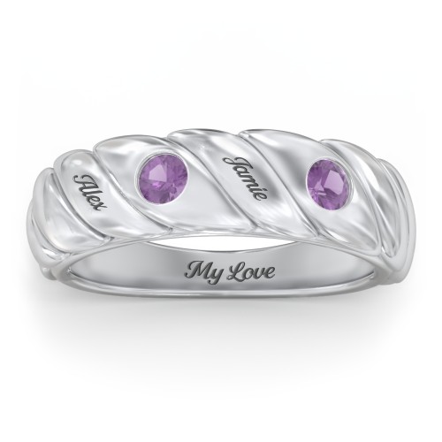 2 Birthstone Flat Twisted Croissant Ring – Sterling Silver with Amethyst