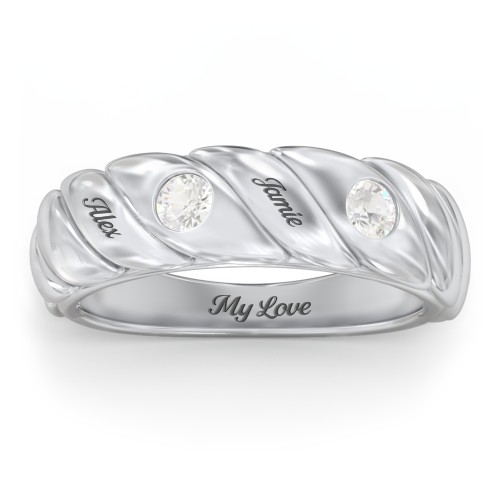 2 Birthstone Flat Twisted Croissant Ring – Sterling Silver with Cubic Zirconia