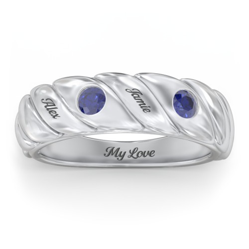 2 Birthstone Flat Twisted Croissant Ring – Sterling Silver with Blue Sapphire