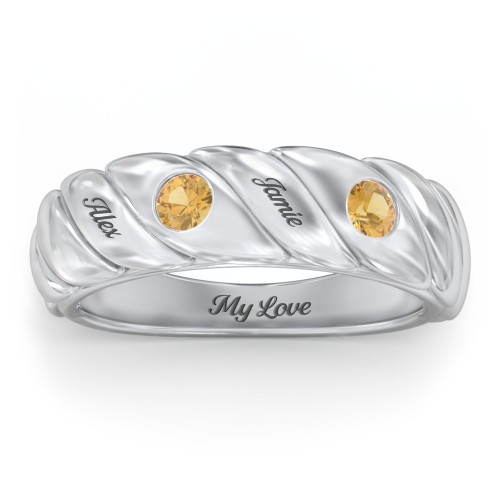 2 Birthstone Flat Twisted Croissant Ring – Sterling Silver with Citrine