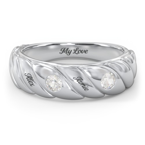2 Birthstone Flat Twisted Croissant Ring – Sterling Silver with Cubic Zirconia