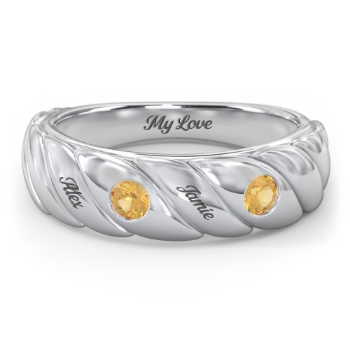 2 Birthstone Flat Twisted Croissant Ring – Sterling Silver with Citrine