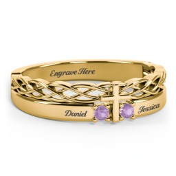 Women’s Cross Ring with Round Gemstones in 18K Gold Plated Silver with Amethyst