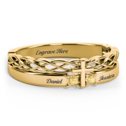 Women’s Cross Ring with Round Gemstones in 18K Gold Plated Silver with Citrine