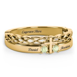 Women’s Cross Ring with Round Gemstones in 18K Gold Plated Silver with Peridot