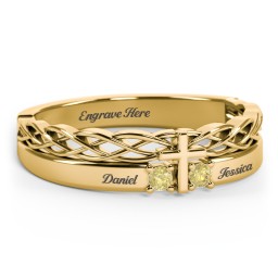 Women’s Cross Ring with Round Gemstones in 18K Gold Plated Silver with Citrine