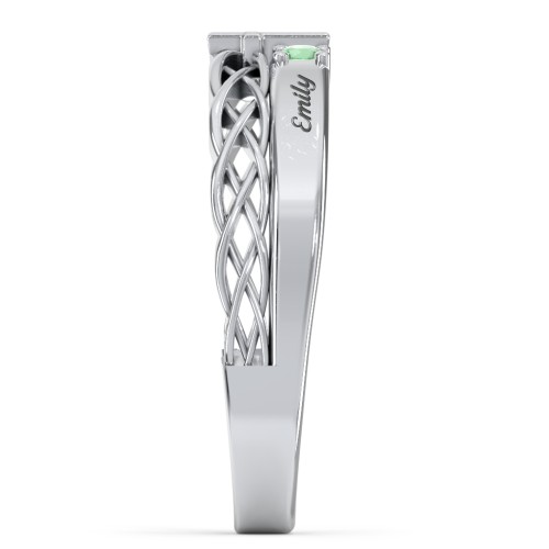 Women’s Cross Ring with Round Gemstones – Sterling Silver with Emerald and Ruby