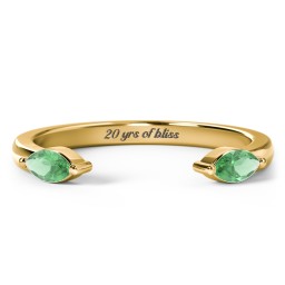 Marquise Birthstone Open Cuff Ring in 18K Gold Plated Silver with Emerald
