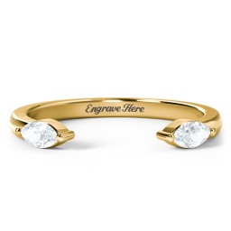 Marquise Birthstone Open Cuff Ring in 18K Gold Plated Silver with Aquamarine