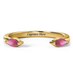 Marquise Birthstone Open Cuff Ring in 18K Gold Plated Silver with Ruby