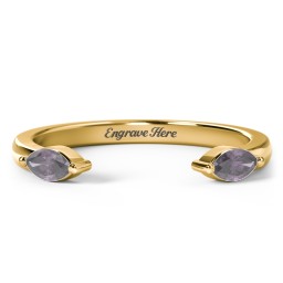 Marquise Birthstone Open Cuff Ring in 18K Gold Plated Silver with Alexandrite