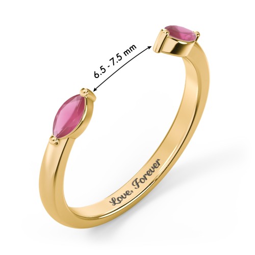 Marquise Birthstone Open Cuff Ring – 18K Gold Plated Silver with Ruby